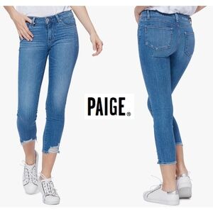 PAIGE WOMEN NWT SKYLINE SKINNY CROP ERODED HEM NORTH STAR JEANS. SIZE 26